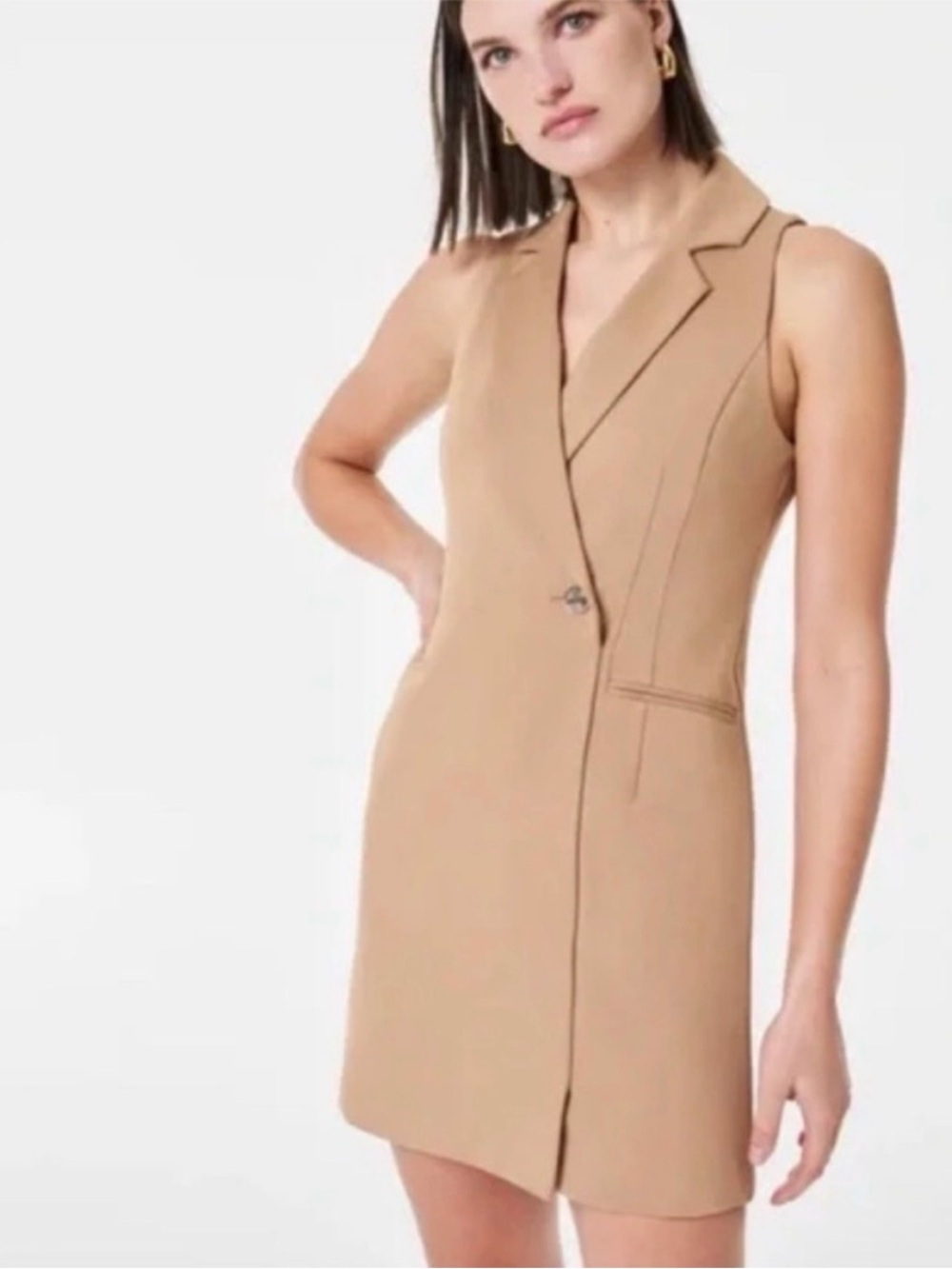 SPANX Sleeveless Blazer Dress in Camel